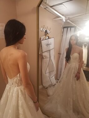 Strapless Lace Ball Gown Dress in Ivory